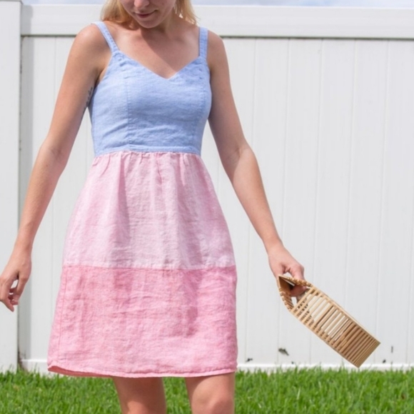 CYNTHIA ROWLEY Pastel Color Blocked Linen Dress M - Picture 2 of 7